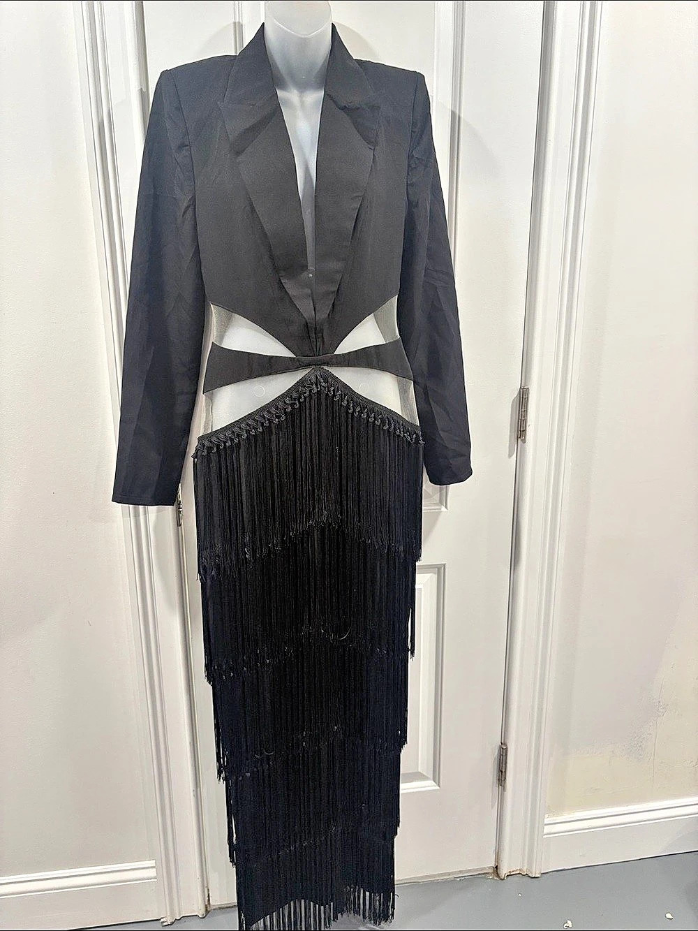 P.L.T. Black & Gray Fringe Maxi Dress NWT